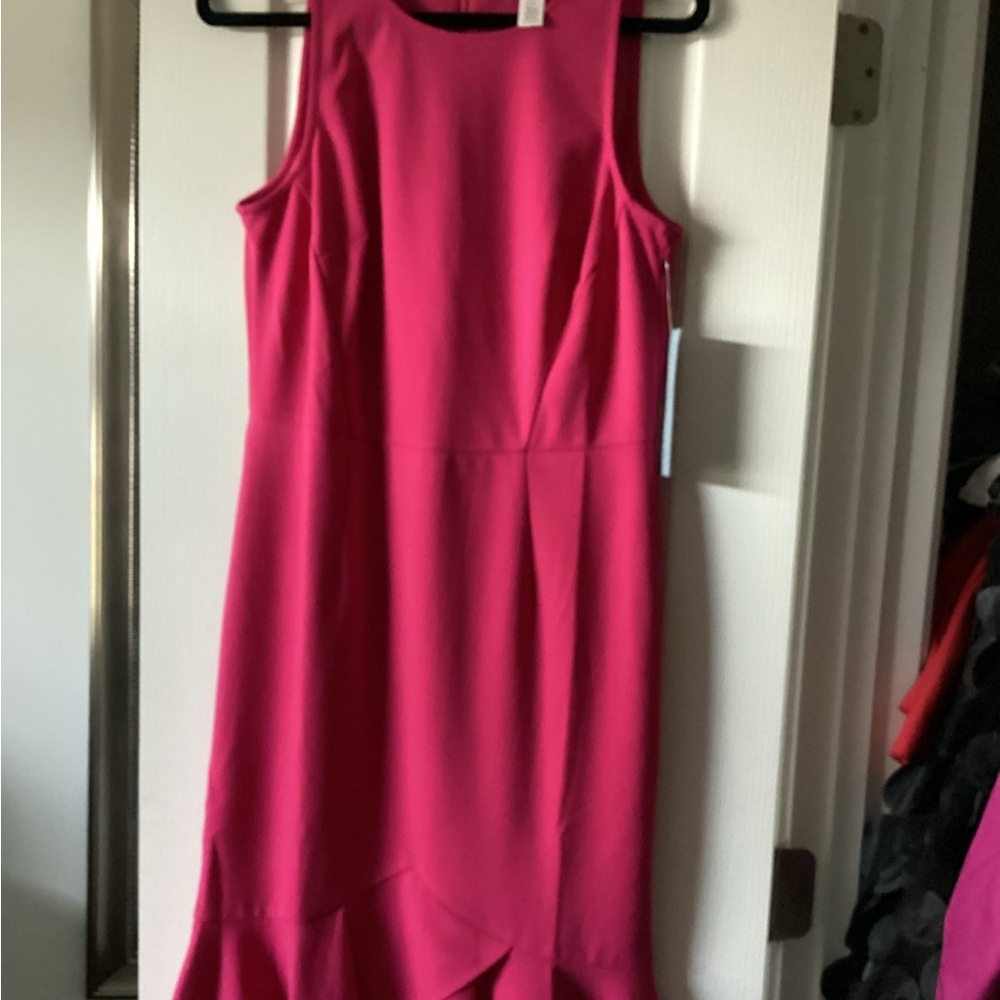 London Times Sleeveless Fuchsia Midi Dress